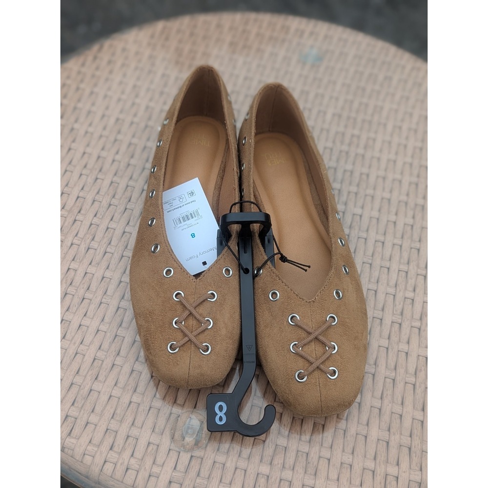 Balletcore Corset Lace Up Flats Time and Tru Size 8 Tan Grommet NWT